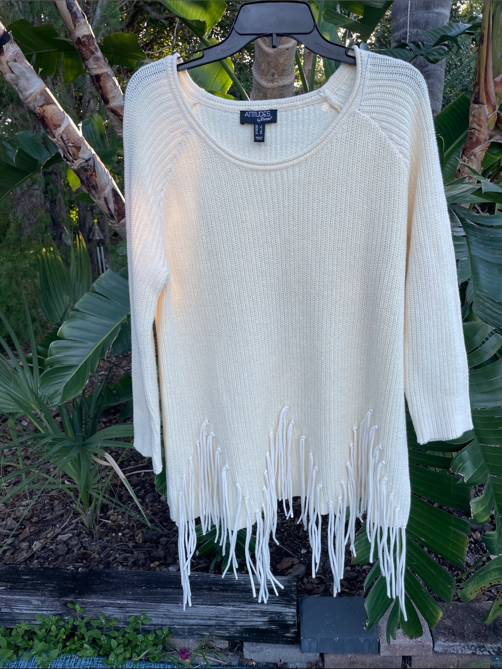 fringe rib net sweater